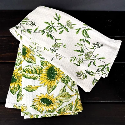 April Cornell Sunflowers & Garden Herbs Summer Tea Dish Towels Cotton ~ Set of 4 - Image 1 of 4