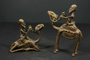 2 African Bronze Ancestor Camel Rider Statue - DOGON Mali, TRIBAL ART CRAFTS - Picture 1 of 12