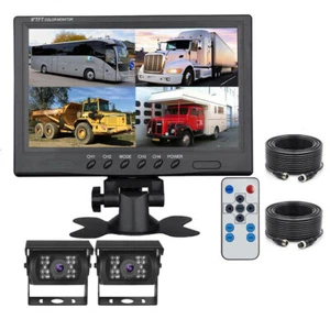 9" QUAD SPLIT MONITOR SCREEN REAR VIEW BACKUP CCD CAMERA SYSTEM FOR BUS TRUCK RV - Picture 1 of 12