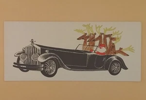Vintage Christmas Card, Santa And His Reindeer In Rolls Royce Style Car - Used - Bild 1 von 3