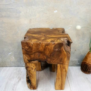 Retro Wood Stool Rustic Teak Side End Plan Lamp Stand Vintage Antique Style Unit - Picture 1 of 5