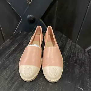 Tory Burch Color Block Flat Espadrille Nappa Leather Pink Noon - Size 9 - NIB - Picture 1 of 8