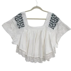 Free People Prairie Days Schmetterling Bluse Top bestickt Häkelspitze weiß XS - Bild 1 von 9