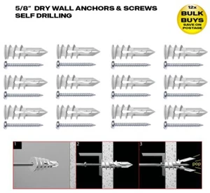 12x 5/8" Nylon Dry Wall Anchors Self Drilling and Philips Screws - Bild 1 von 2
