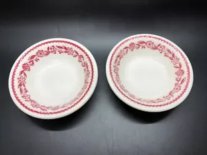 Vintage Restaurant Ware Buffalo China Kenmore Red Fruit Cup Berry Bowl Set Of 2 - Picture 1 of 9