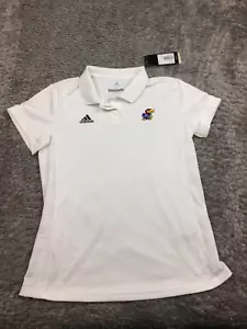 Adidas Kansas Jayhawks Polo Shirt Womens Size Medium KU NCAA Climacool White - Picture 1 of 14