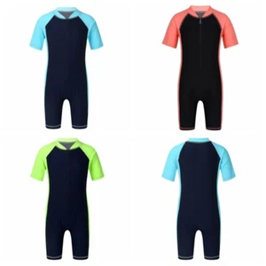 Kids Boys Girls Bathing Suit Short Sleeve Swimsuit Zipper Beach Swimwear Wetsuit - Picture 1 of 49