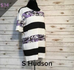 LuLaRoe Small Hudson schwarz weiß lila Streifen geblümt neu mit Etikett - Bild 1 von 2