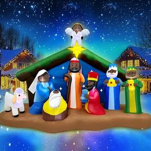 8 Ft Tall Christmas Inflatables Nativity Scene Outdoor Decorations LED Light Set - Picture 1 of 12