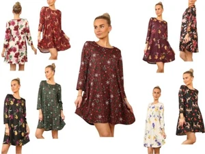 Elegante Damen Tunika Top lässig locker Swing perfekt für Party oder Weihnachten Kleid - Bild 1 von 35