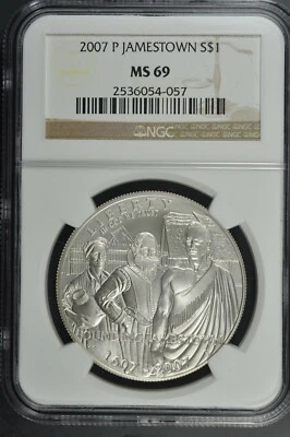 2007 P Jamestown $1 Silver 400th Anniversary coin-NGC MS 69 - Image 1 of 2