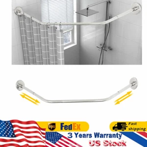 Corner Shower Curtain Rod Adjustable Stainless Steel Curved Shaped Rack Bathroom - Picture 1 of 10