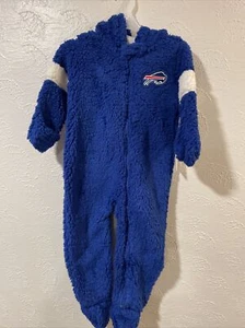 12mo BUFFALO BILLS BLUE One Piece Baby Jumpsuit. Fuzzy And Warm With Hood. Nfl - Picture 1 of 4