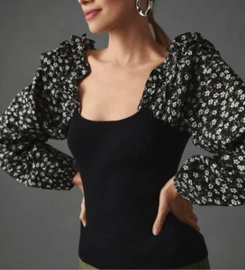 Nuevo con etiquetas Suéter Top Anthropologie Tejido Manga Volantes Floral Talla PS - Imagen 1 de 9