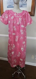 Vintage Bright Pink And White Crisp Floral House Coat With Pockets Mkd Sz L - Picture 1 of 7