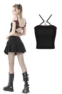 DARK IN LOVE Women Punk Gothic Sexy Black Rock Doll Bat Wing Crop Top T-Shirt - Picture 1 of 20