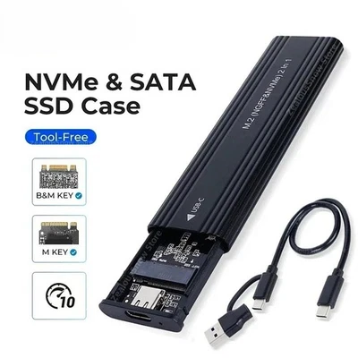 NVMe M.2 SSD External Enclosure 2230 2242 2260 2280 USB C 10Gbps Aluminum Case - Image 1 of 4