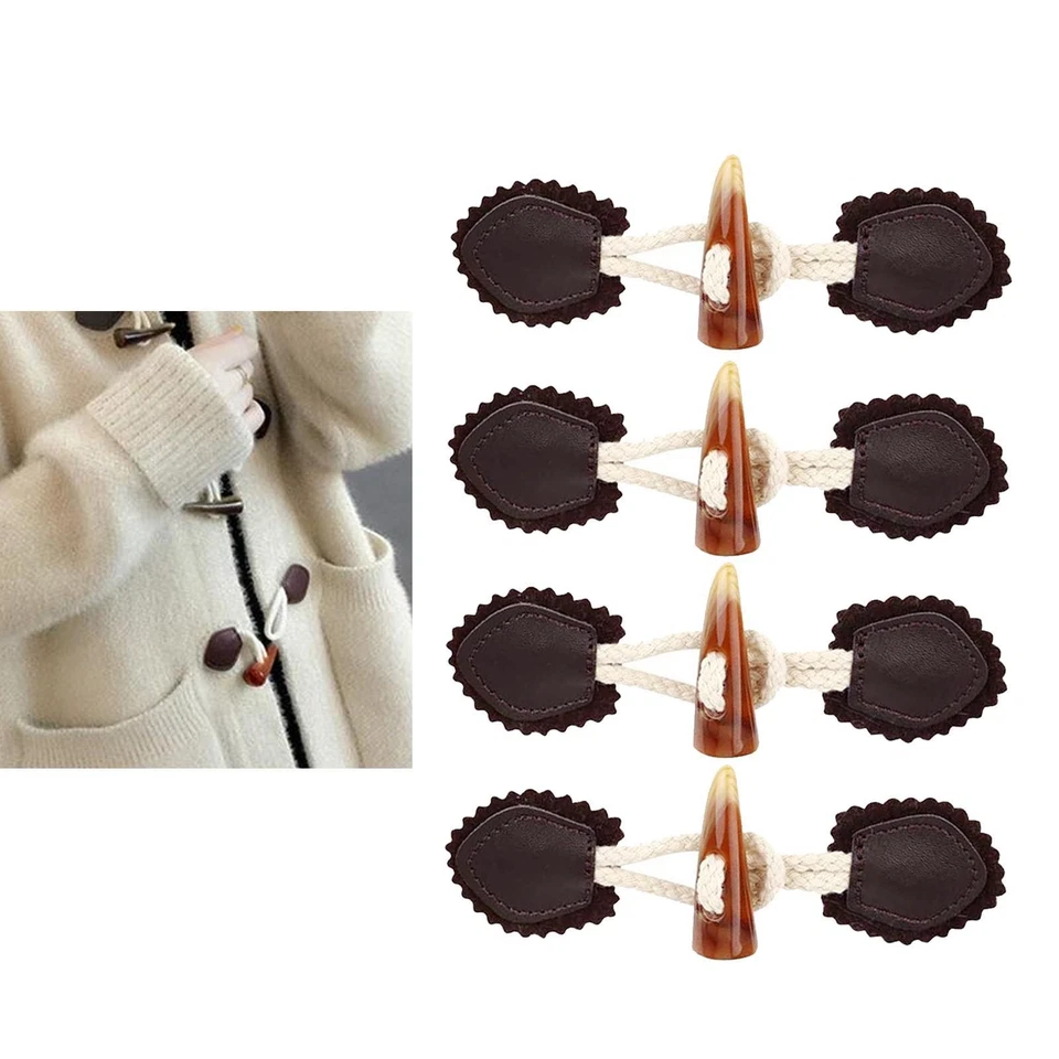 4 Sets of PU Leather Sewing on Toggle Lock with Horn Button for Jackets, Coats - Image 1 of 1