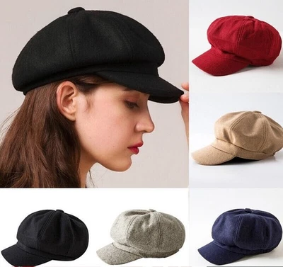 MARKENLOS Neu Mode Damen Ballonmütze Wolle Schirmmütze Barett Mütze Achteckiger Hut Warm