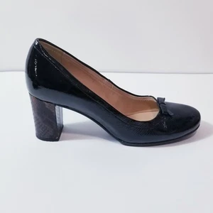 Zapatos de tacón Anyi Lu para mujer talla 7,5 charol negro con lazo hechos en Italia - Imagen 1 de 9