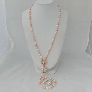 Mixed Color Baroque Necklace Coin Pearl Pendant 41'' - Picture 1 of 4