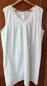 Flower & Fans Print Nightgown Size XX Cotton Polyester With Lace Trim Blue - Picture 1 of 16