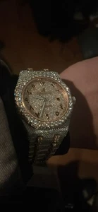 Customized Arabic Style Rose Gold Plated Two Tone Diamond Studded Iced Out Watch - Picture 1 of 10