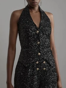Karen Millen Tall Sequin Halterneck Waistcoat, UK Size 12 - Picture 1 of 7