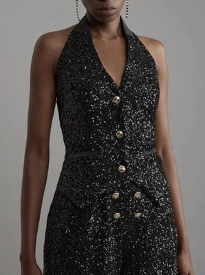 Karen Millen Tall Sequin Halterneck Waistcoat, UK Size 12 - Image 1 of 4