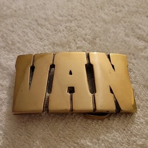 Vintage VAN Belt Buckle Solid Brass Name plate cut out bold letters - Picture 1 of 2