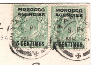 MOROCCO AGENCIES KEVII Postcard TANGIER 5c Pair GB London 1909{samwells}XP188 - Picture 1 of 14