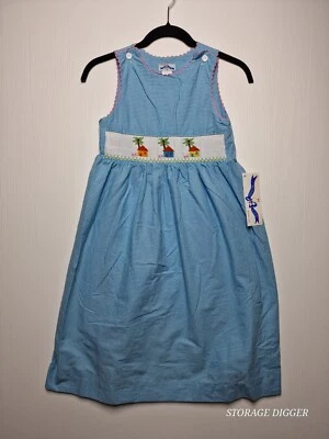 Silly Goose Hawaii Hand Smocked Sundress Girls 8 Blue 100% Cotton Scalloped Trim - Image 1 of 4