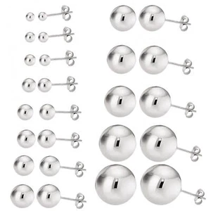 Par de pendientes de perno con cuentas redondas de plata esterlina .925 con espalda - Imagen 1 de 41