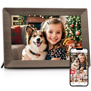Frameo 10.1" Digital Picture Frame, Gray Wood Smart WiFi Digital Photo Frame ... - Picture 1 of 9