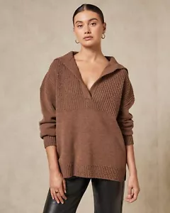 AERE Jumper Size AU 12 US 8 L Brown Sydney Designer 100% Wool Timeless Luxury - Picture 1 of 12