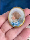 Antique brooch Portrait 19th hand Painted girl Late 1800s to early 1900s Pin