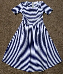 WOMENS XXS LuLaRoe DRESS blue stripe SUPER CUTE OFFICE WEAR CAREER BUSINESS EUC - Picture 1 of 4