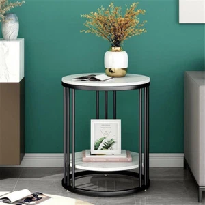 Real Marble Stone Side Table Round Coffee End Table Indoor Outdoor Patio Tables - Picture 1 of 15