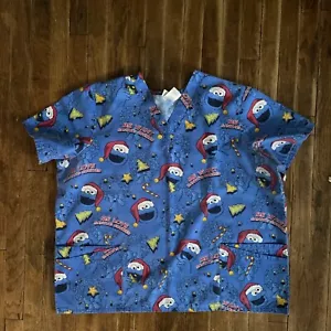 Sesame Street Christmas Women's 2X Cookie Monster Scrub Top. Pre Owned. - Picture 1 of 2