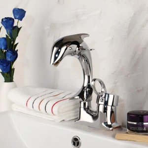 2 Hole Deck Mounted Dophin Shaped Bathroom Basin Sink Mixer Faucet 1 Handle Taps - Picture 1 of 8