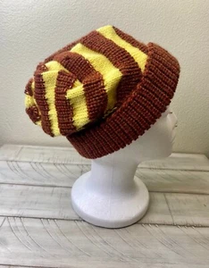 Yellow and Brown Striped Warm Winter Beanie Hat - Picture 1 of 4