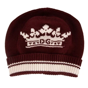 DOLCE & GABBANA DG Logo Crown Cashmere Hat Beanie Burgundy Brown 13285 - Picture 1 of 3