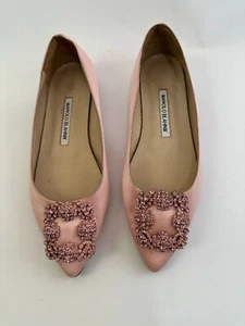 Manolo Blahnik Hangisi Pink Bluckle Jewel Flats - Picture 1 of 7