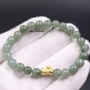 Bracciale perle giada puro oro giallo 999 24 carati uomo donna 3D pixiu bambino 6 mm - Foto 1 di 5
