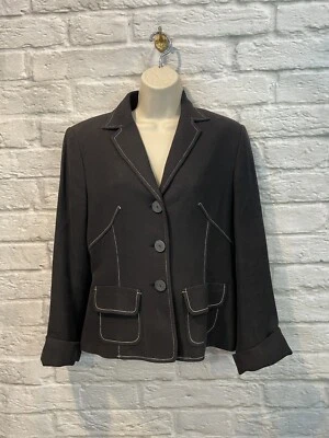 Philippe Adec  Black Cotton Blend Contrast Thread Lined Blazer Jacket Sz 8 - Image 1 of 4