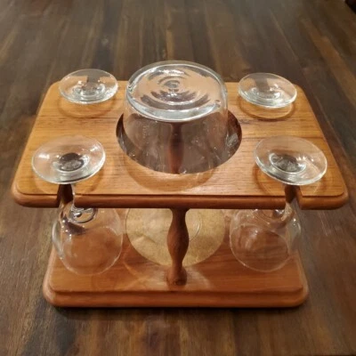 Vintage Mid Century Square Goodwood Genuine Teak Wine Bottle and Glass Caddy  - Image 1 of 4