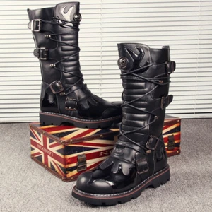 Men's Knee High Biker Boots Gothic Punk Cosplay Boots Outdoor Desert Boots - Picture 1 of 20