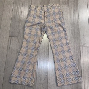 Vtg 60s 70s Bell Bottom Pants Mens 34 30 Flare Leg Plaid Disco Hippie Polyester - Picture 1 of 16