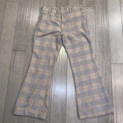Pantalones de Colección Años 60 70 Campana Parte Inferior Para Hombres 34 30 Pierna Acampanada Cuadros Disco Hippie Poliéster Foto 1 de 4
