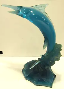 Rare Large Robert Wyland 1983 Blue Acrylic Jumping Marlin in Wave Sculpture - Picture 1 of 17